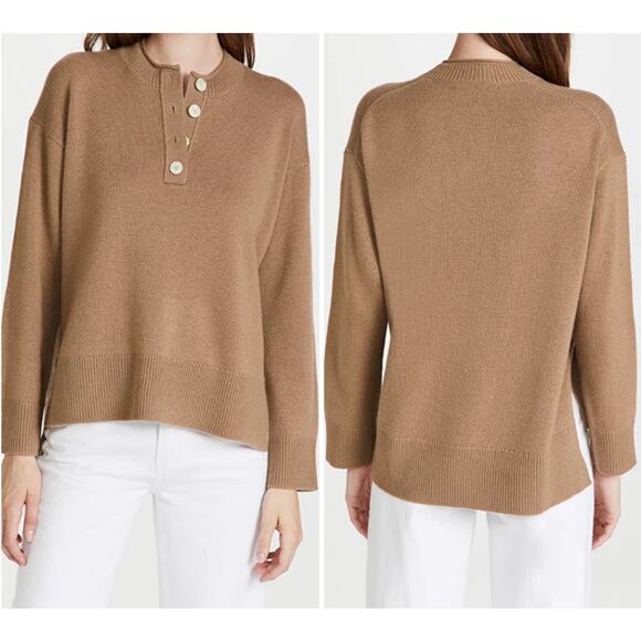 Theory Button Up 100% Cashmere Crew Neck Sweater in Beige Canvas Color XS $445 - Picture 1 of 12